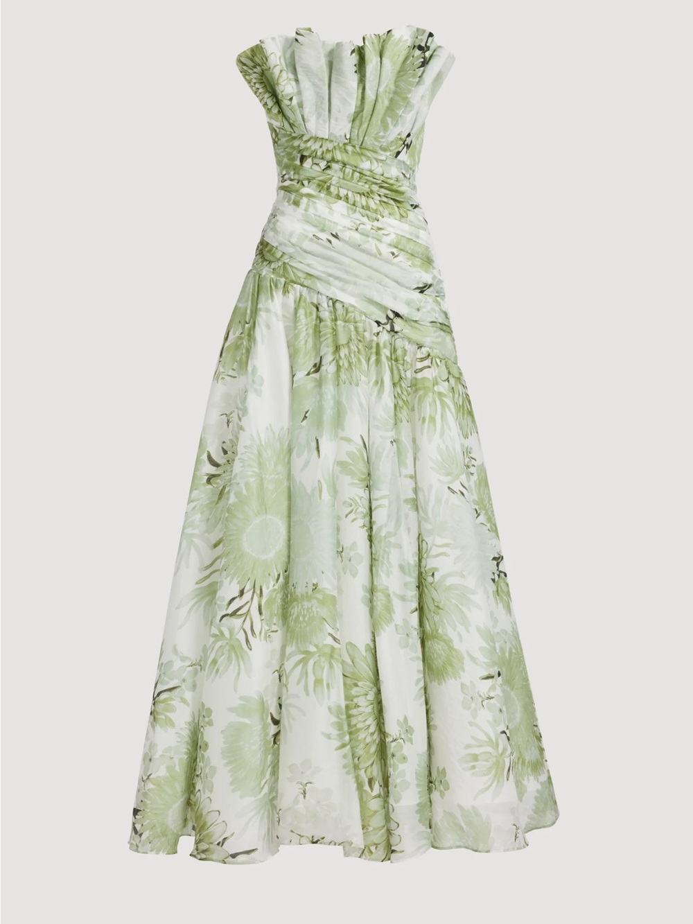 Aje Strapless Green Floral Ball Gown